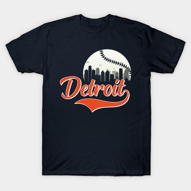 Retro Vintage Detroit Michigan City Scape Baseball Game For Man Woman T-Shirt by GShow